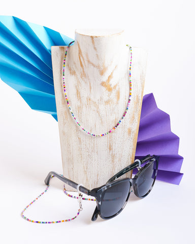 Collar y cordón para gafas, dos en uno, collar de cuentas miyuki delica multicolor.