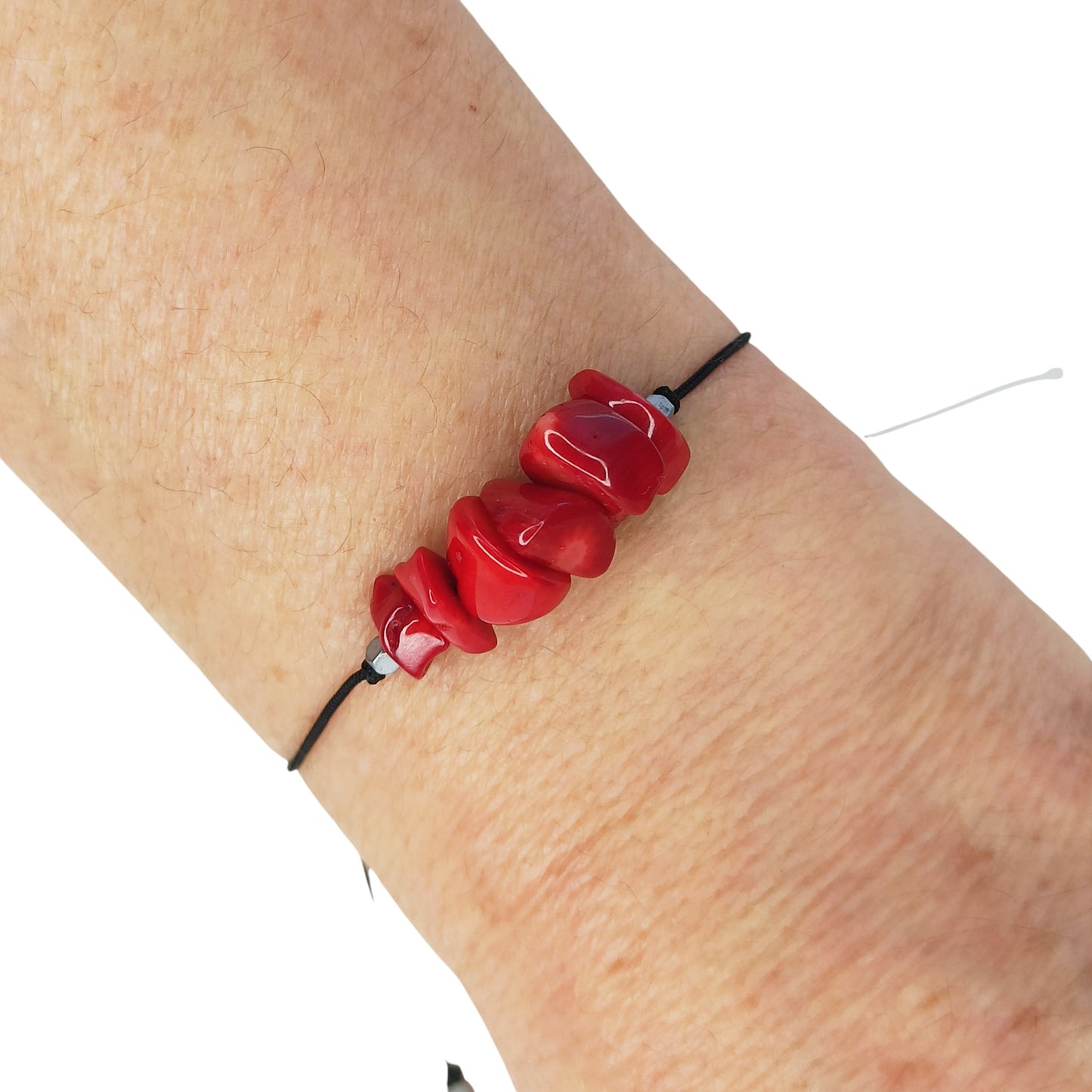 Pulsera ajustable con Coral Rojo | Piedra natural